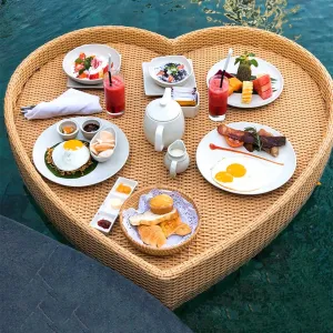 Swimming Pool Floating Breakfast Tray, Hotel Water Rattan Basket, Open-air Afternoon Tea Dinner Plate, Suitable for Breakfast Tea Tray Party Wedding Photography