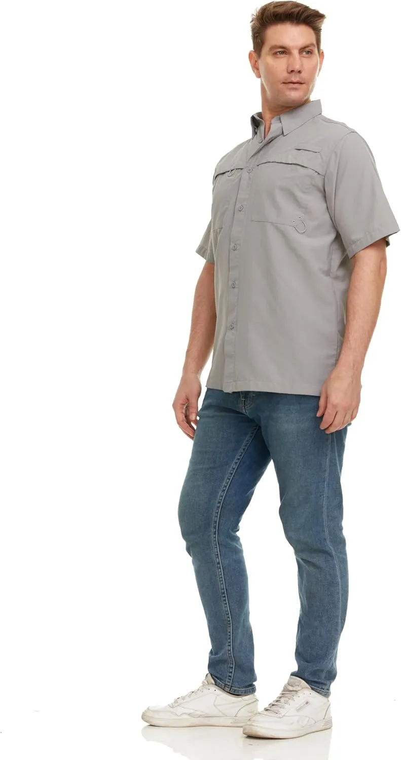 Swiss Alps Mens Short Sleeve Button Down Sun Protection Shirt Quick Dry Cooling Fishing Shirts Casual Summer Tops with Pocket
