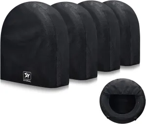 SYERAL Tire Covers Set of 4,Upgraded 5 Layer Nonwoven RV Wheel Covers, Waterproof Anti-UV Snow Sun Rain Tire Protectors Covers for Trailer,Camper,RV,Truck,SUV,25-27inch(S) Balck