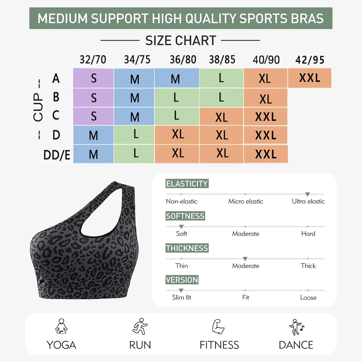 Sykooria Womens One Shoulder Sports Bras Workout Left Strap Yoga Bras Cute Medium Support Crop Tops