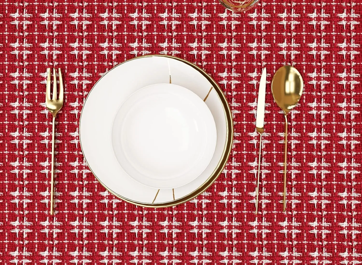 Table Cloth, Spice Red/White Woven Fringed, 100% Cotton Table Cover, Size 60x120 Inch, Suitable for Formal Dining, Everyday Meals and Casual Occasions.