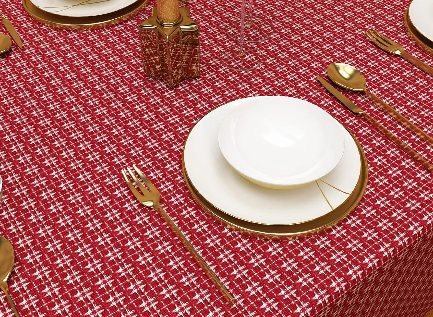 Table Cloth, Spice Red/White Woven Fringed, 100% Cotton Table Cover, Size 60x120 Inch, Suitable for Formal Dining, Everyday Meals and Casual Occasions.