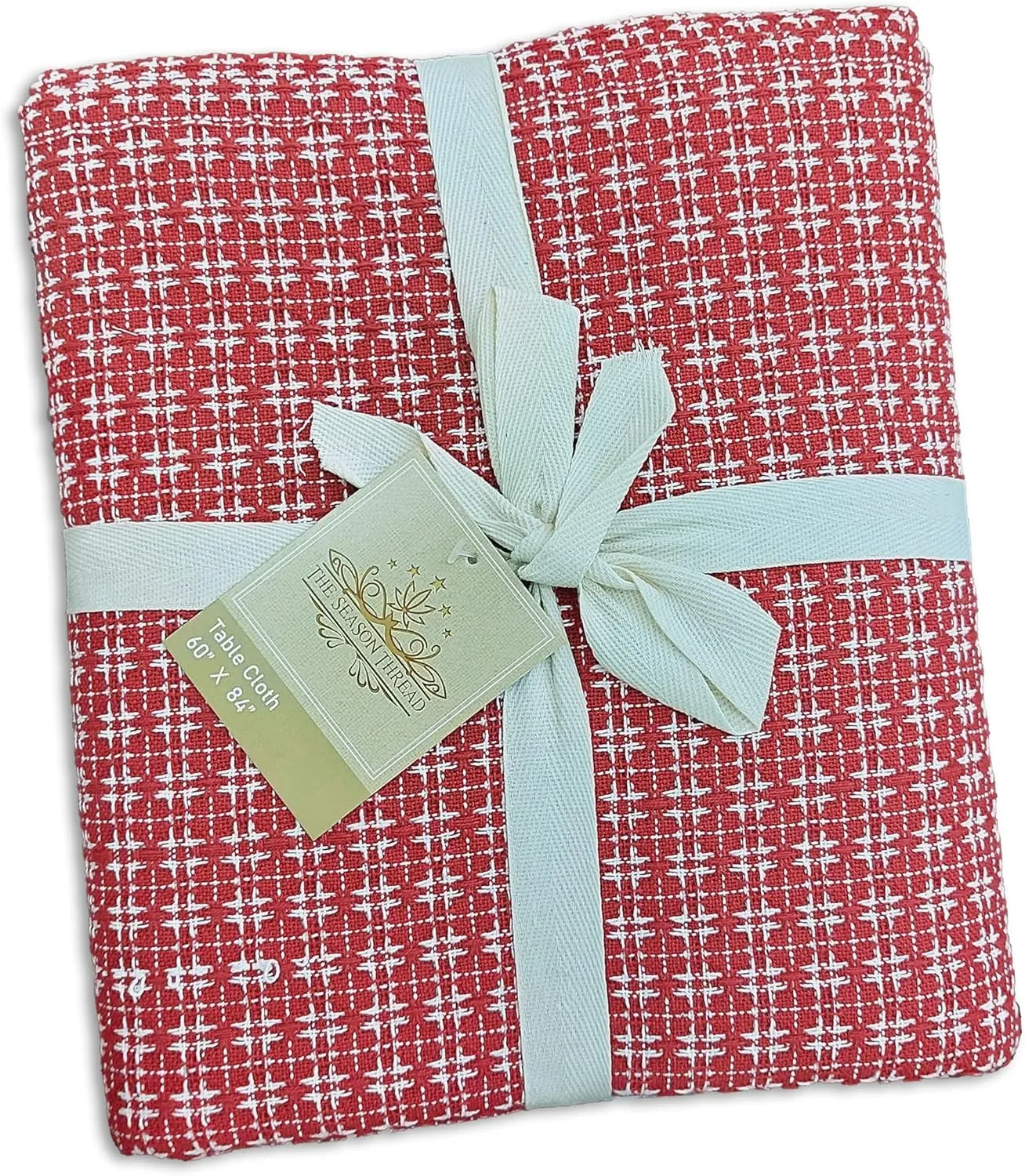 Table Cloth, Spice Red/White Woven Fringed, 100% Cotton Table Cover, Size 60x120 Inch, Suitable for Formal Dining, Everyday Meals and Casual Occasions.