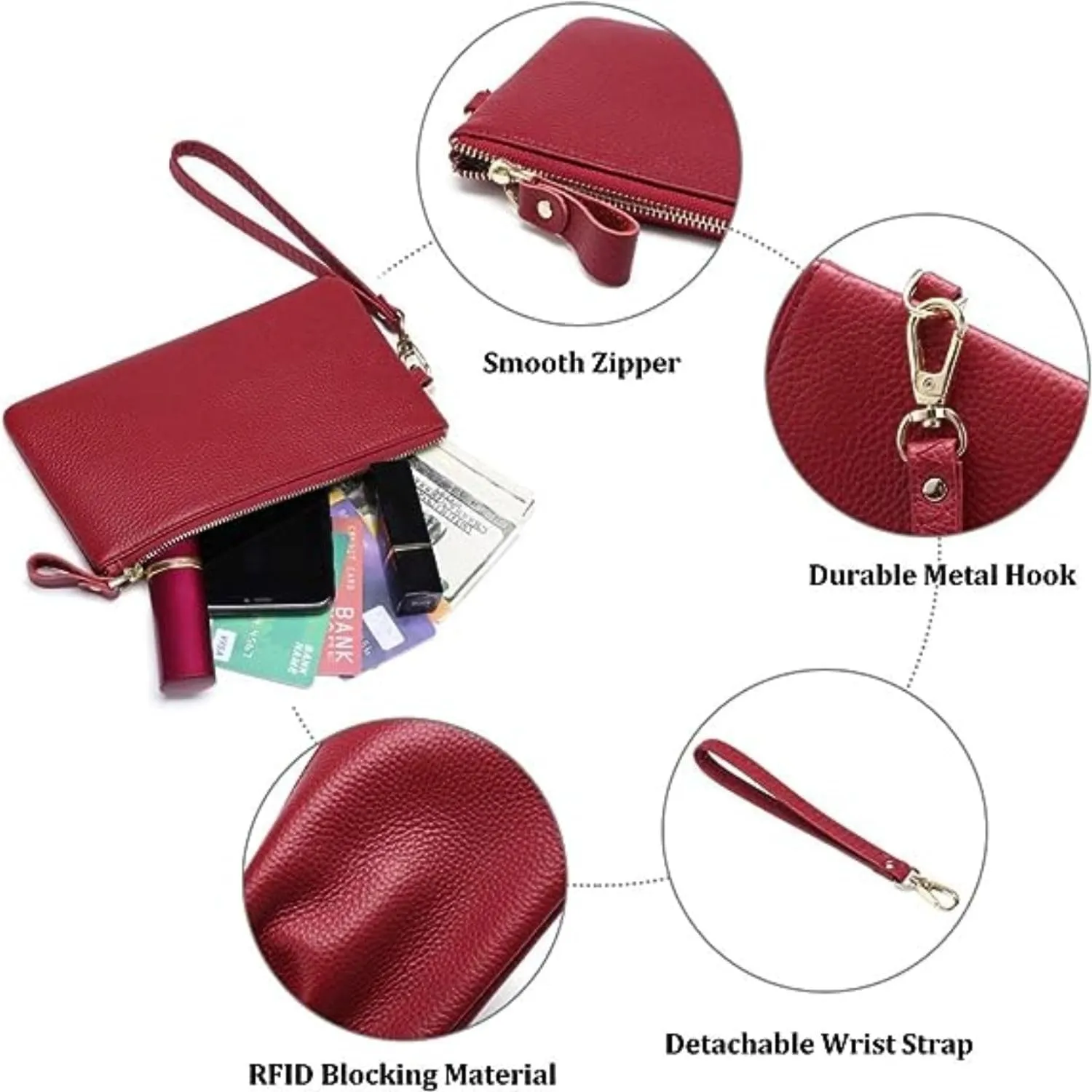 Tapp Collections Women's Wristlet Clutch Slim Leather Wallet RFID Blocking Pouch - Black