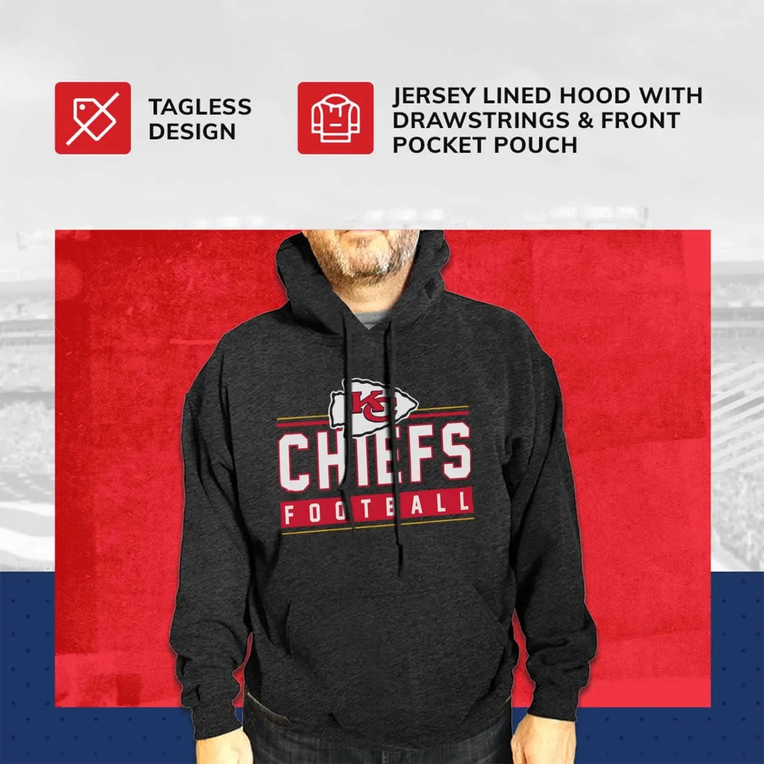 Team Fan Apparel NFL Adult True Fan Hooded Charcoal Sweatshirt - Cotton Poly Fleece - Show Your Team Spirit & be Comfortable