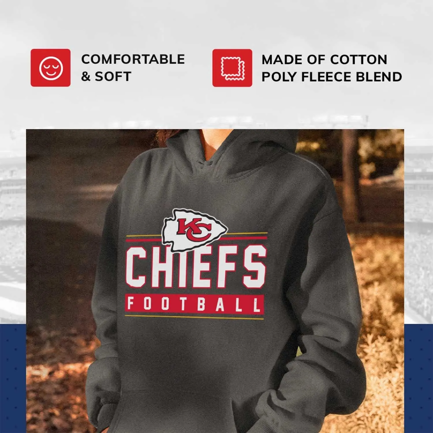 Team Fan Apparel NFL Adult True Fan Hooded Charcoal Sweatshirt - Cotton Poly Fleece - Show Your Team Spirit & be Comfortable