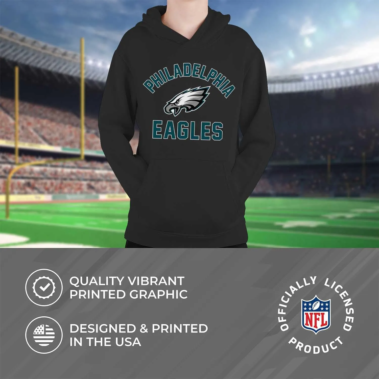 Team Fan Apparel NFL Youth Gameday Hooded Sweatshirt, Pro Football Hoodie Pullover Sweatshirt, Sports Apparel Boys and Girls