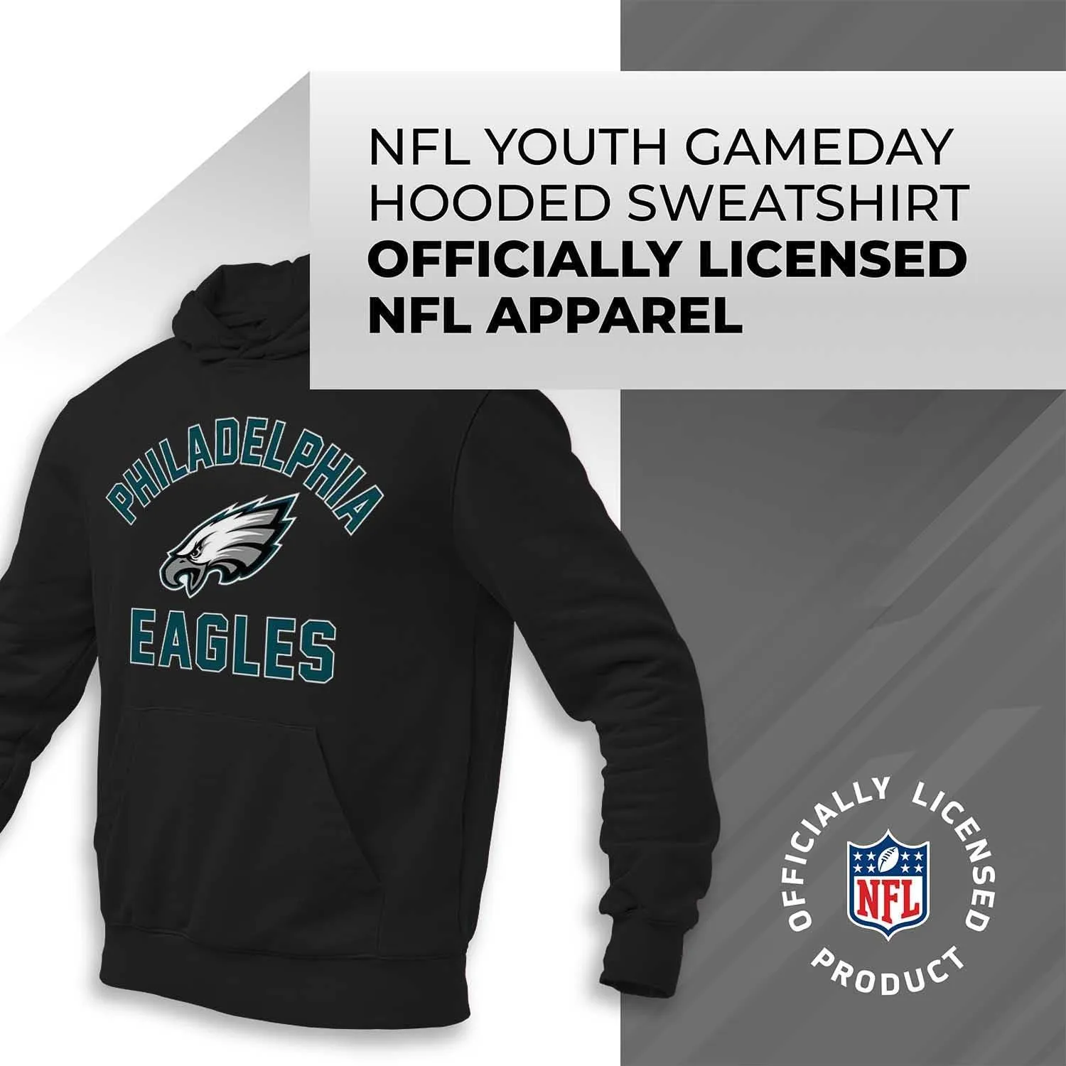 Team Fan Apparel NFL Youth Gameday Hooded Sweatshirt, Pro Football Hoodie Pullover Sweatshirt, Sports Apparel Boys and Girls