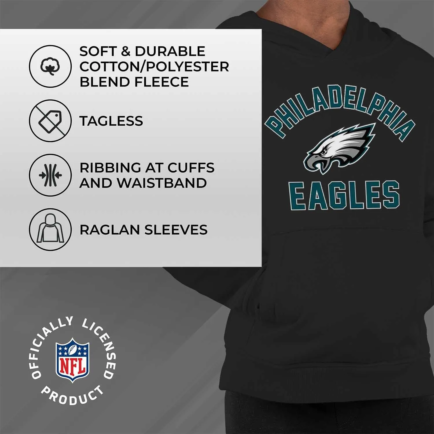 Team Fan Apparel NFL Youth Gameday Hooded Sweatshirt, Pro Football Hoodie Pullover Sweatshirt, Sports Apparel Boys and Girls