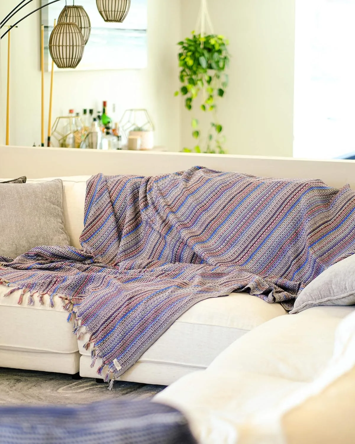 Teema Large Indoor/Outdoor Throw Blanket - 100% Turkish Cotton - Sand Free - Fast Drying - Versatile and Multi-Use - The Labyrinth Blanket (Navy)