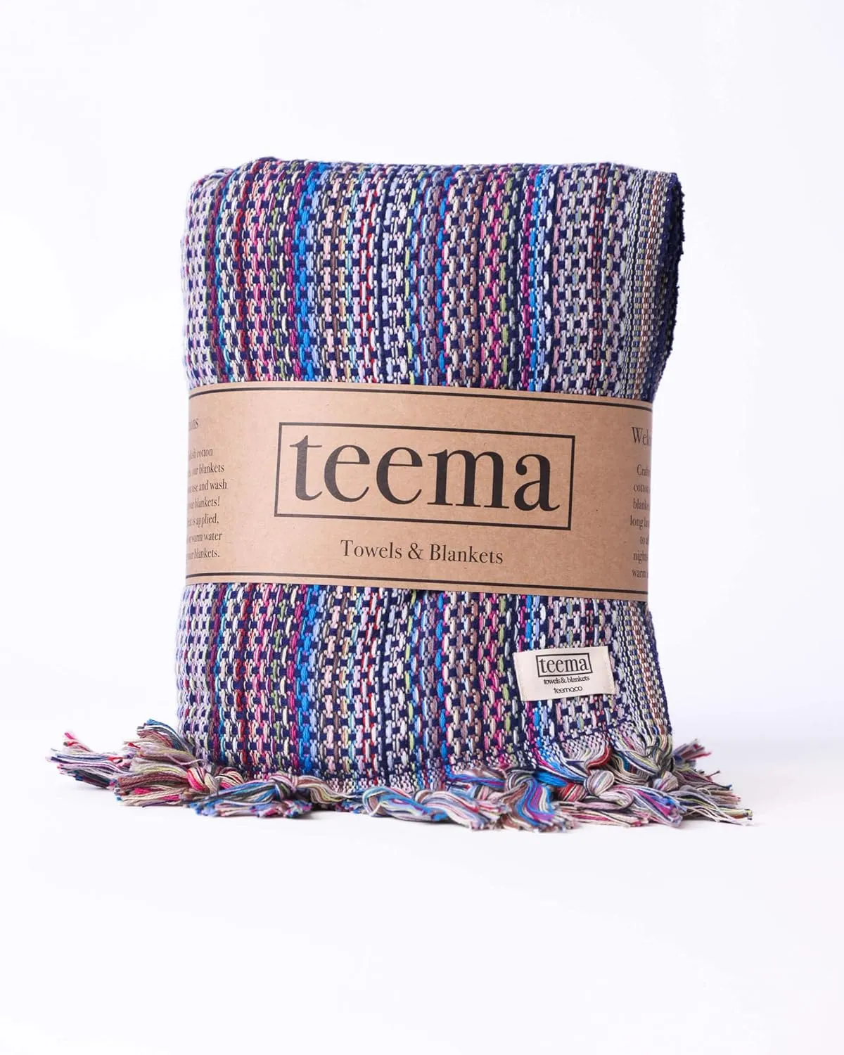 Teema Large Indoor/Outdoor Throw Blanket - 100% Turkish Cotton - Sand Free - Fast Drying - Versatile and Multi-Use - The Labyrinth Blanket (Navy)