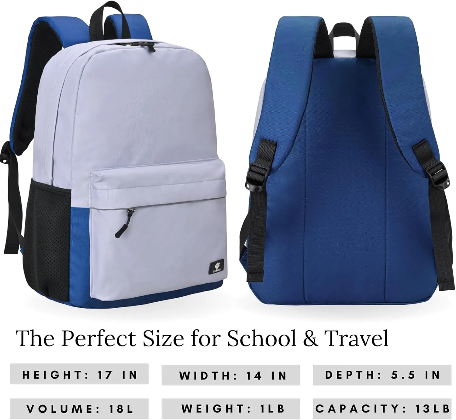 Teen Girls, Boys Backpack, Aesthetic Big Kids' Bookbags for School with Padded Laptop Compartment, Navy, Color block, Gray, Light Blue