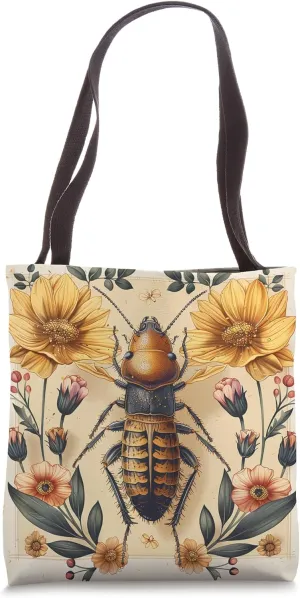 Termite With Flowers Around Boho Style Graphic Tote Bag