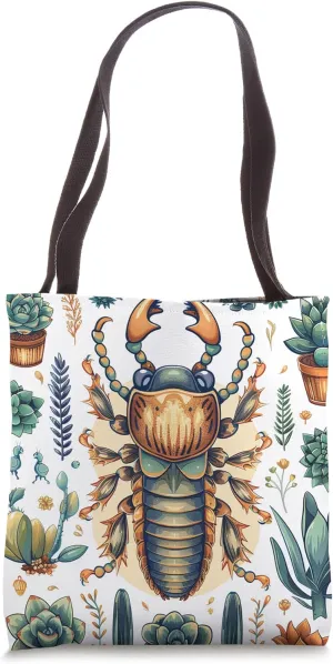 Termite With Succulents Around Boho Style Graphic Tote Bag