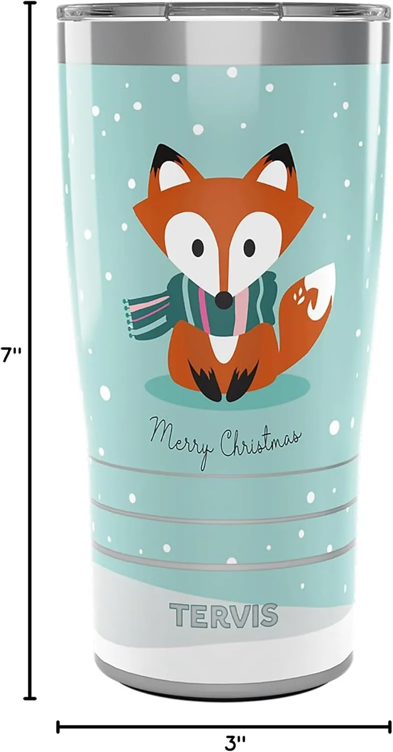 Tervis Traveler Christmas Holiday Fox Triple Walled Insulated Tumbler Travel Cup Keeps Drinks Cold & Hot, 20oz, Stainless Steel