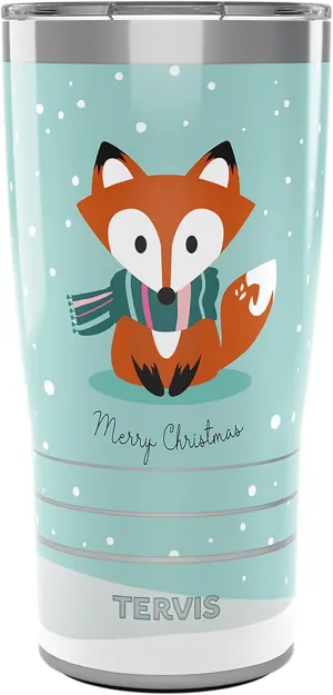 Tervis Traveler Christmas Holiday Fox Triple Walled Insulated Tumbler Travel Cup Keeps Drinks Cold & Hot, 20oz, Stainless Steel