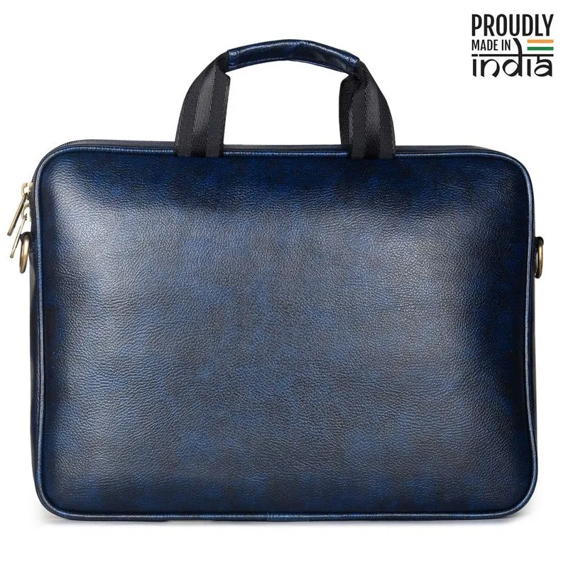 THE CLOWNFISH Unisex Biz Faux Leather 15.6 Inch Laptop Messenger Bag Briefcase (Blue)