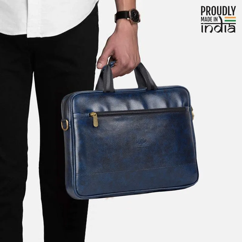 THE CLOWNFISH Unisex Biz Faux Leather 15.6 Inch Laptop Messenger Bag Briefcase (Blue)
