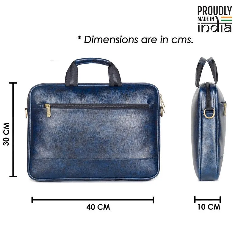 THE CLOWNFISH Unisex Biz Faux Leather 15.6 Inch Laptop Messenger Bag Briefcase (Blue)