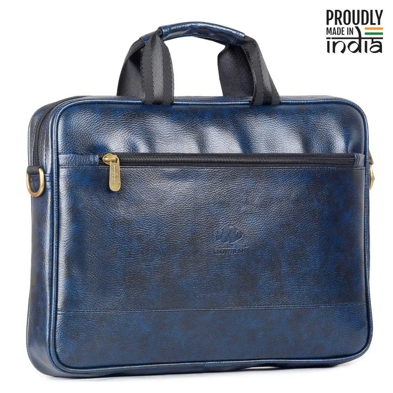 THE CLOWNFISH Unisex Biz Faux Leather 15.6 Inch Laptop Messenger Bag Briefcase (Blue)