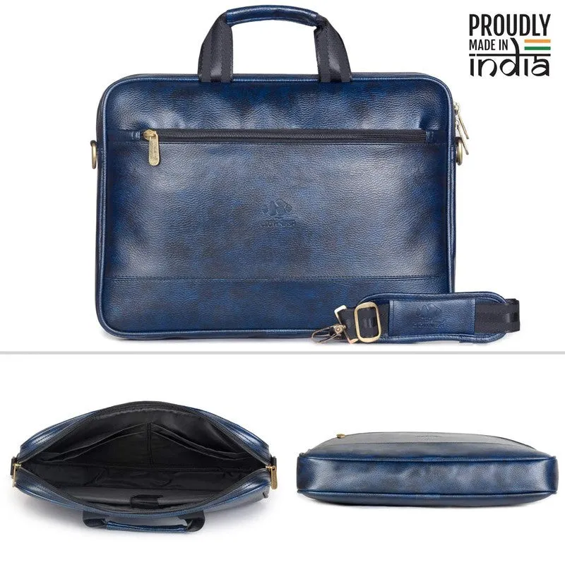 THE CLOWNFISH Unisex Biz Faux Leather 15.6 Inch Laptop Messenger Bag Briefcase (Blue)