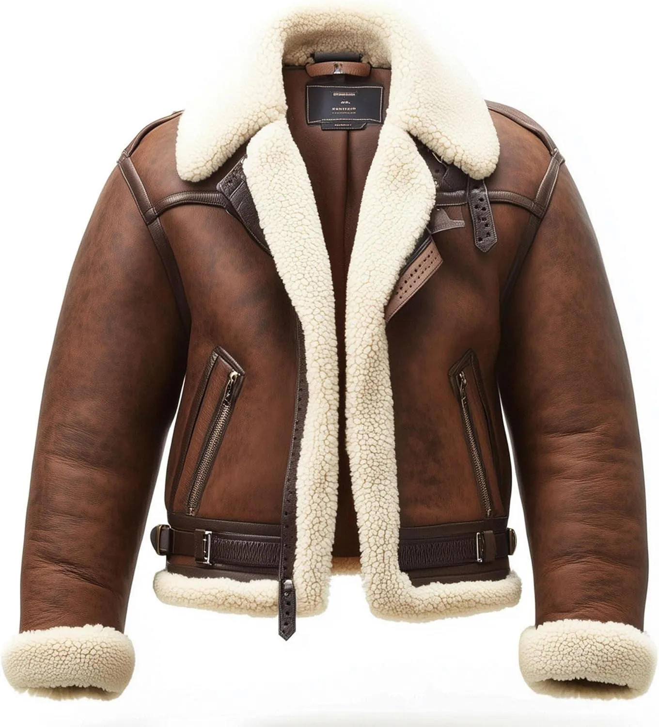 The Next Shearling Brown Leather Jacket Genuine Luxurious Sheepskin Fur Leather B3 Bomber Leather Modern Aviator Jackets