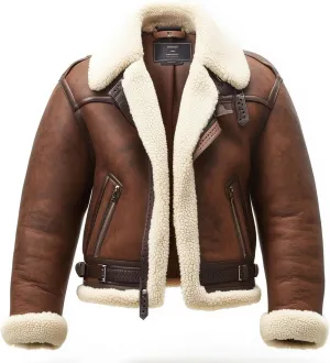 The Next Shearling Brown Leather Jacket Genuine Luxurious Sheepskin Fur Leather B3 Bomber Leather Modern Aviator Jackets