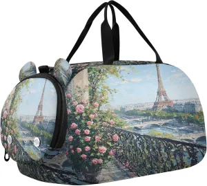 The Paris Tower Youth Sports & Travel Duffle Bag with Shoe Compartment,Waterproof Gym Bag for Girls and Boys (Overnight Essentials Organizer)