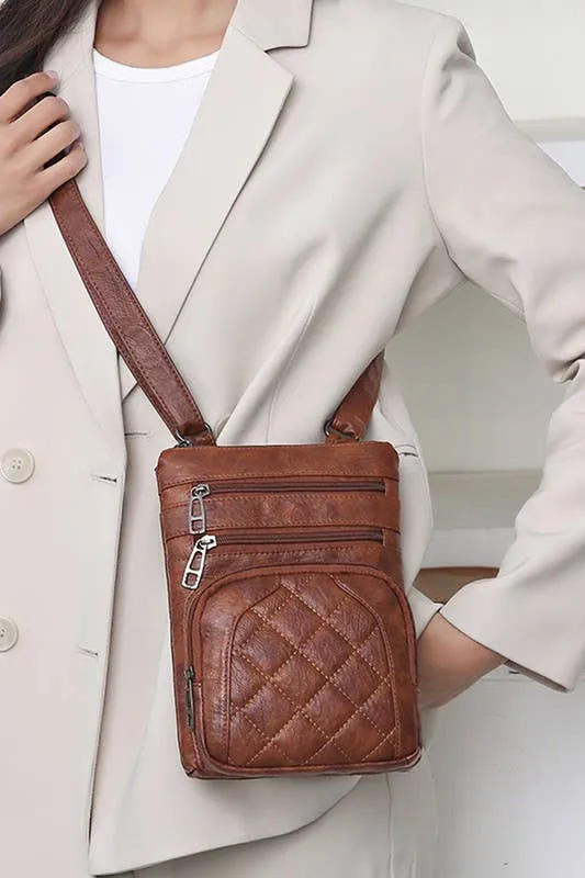 The Quilted Soft Leather Messenger Bag (Brown)