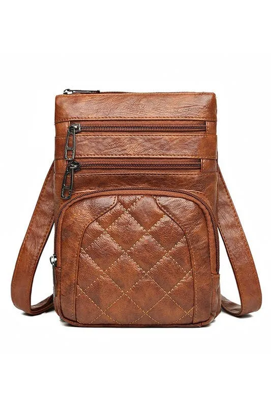The Quilted Soft Leather Messenger Bag (Brown)