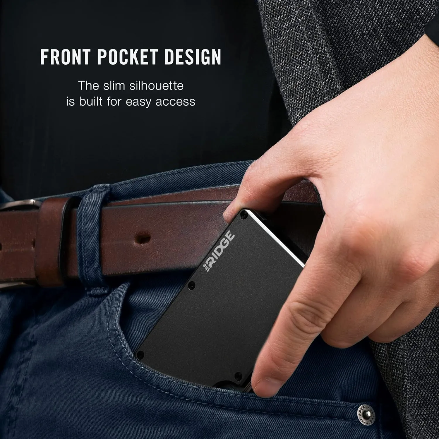 The Ridge Wallet For Men, Slim Wallet For Men - Thin as a Rail, Minimalist Aesthetics, Holds up to 12 Cards, RFID Safe, Blocks Chip Readers, Titanium Wallet With Money Clip (Royal Black)