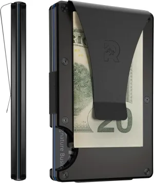 The Ridge Wallet For Men, Slim Wallet For Men - Thin as a Rail, Minimalist Aesthetics, Holds up to 12 Cards, RFID Safe, Blocks Chip Readers, Titanium Wallet With Money Clip (Royal Black)