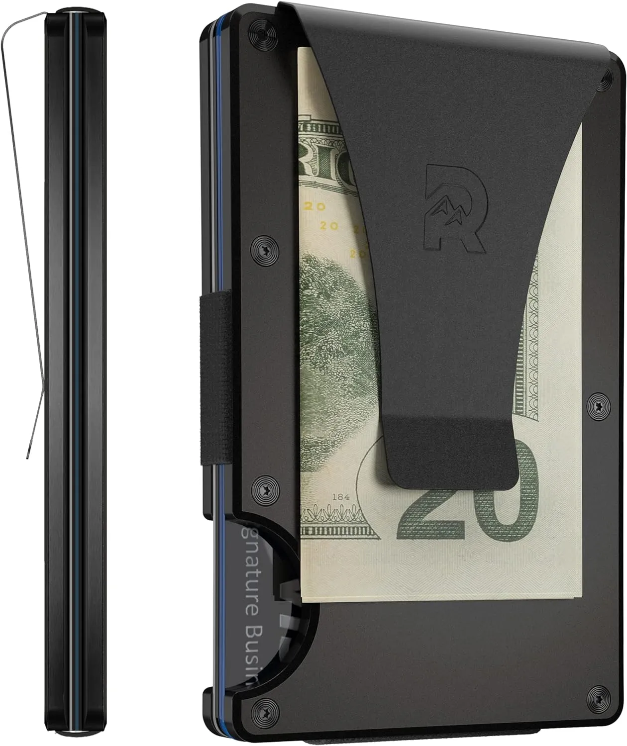 The Ridge Wallet For Men, Slim Wallet For Men - Thin as a Rail, Minimalist Aesthetics, Holds up to 12 Cards, RFID Safe, Blocks Chip Readers, Titanium Wallet With Money Clip (Royal Black)
