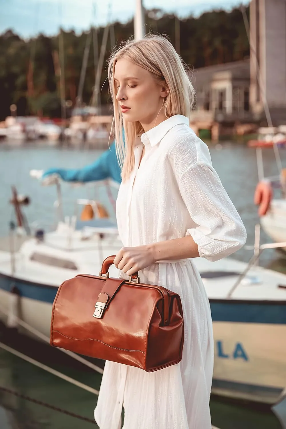 Time Resistance Leather Doctor Bag - Italian Handmade Medical Bag - Vintage Style Handbag - Real Leather Briefcase
