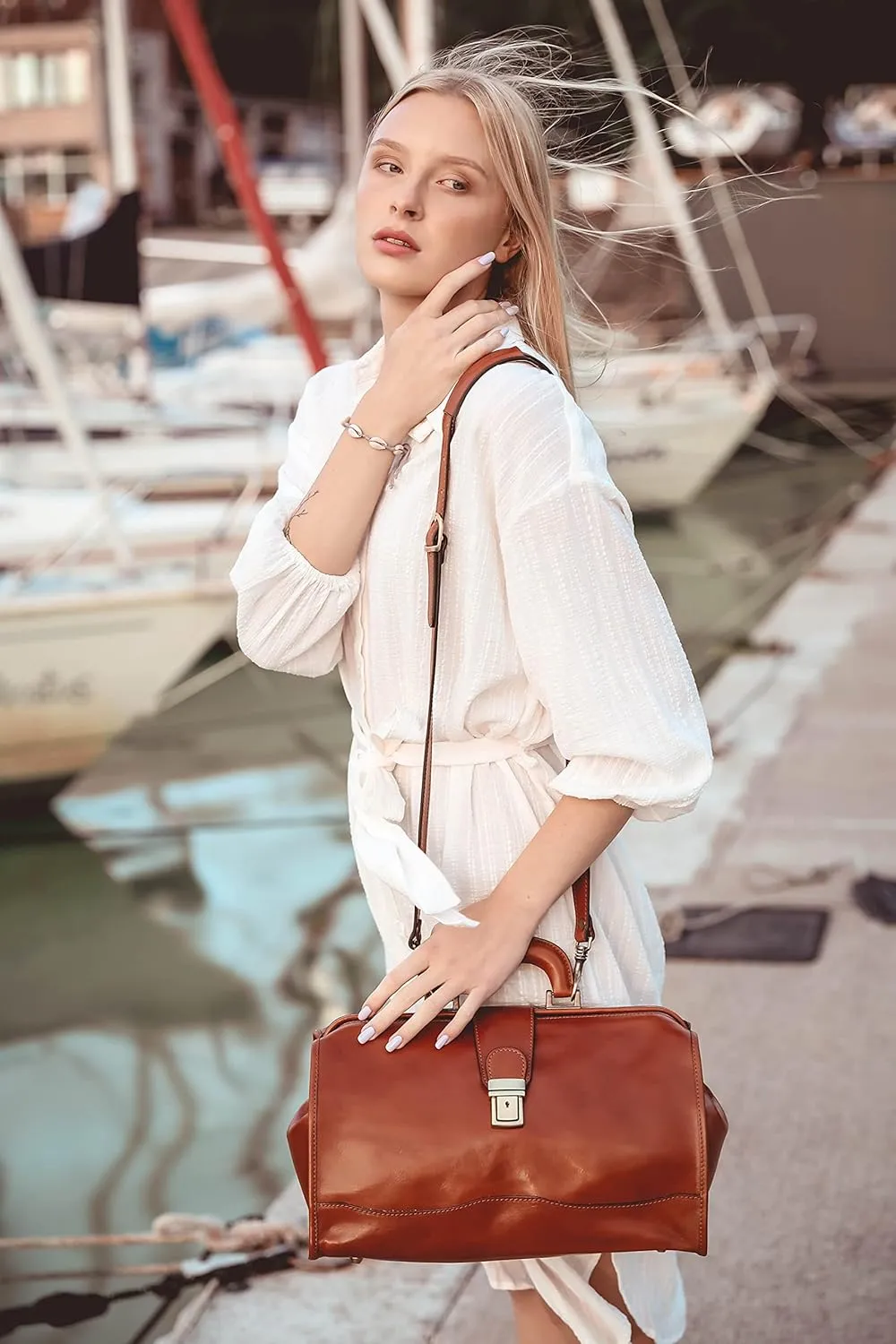 Time Resistance Leather Doctor Bag - Italian Handmade Medical Bag - Vintage Style Handbag - Real Leather Briefcase