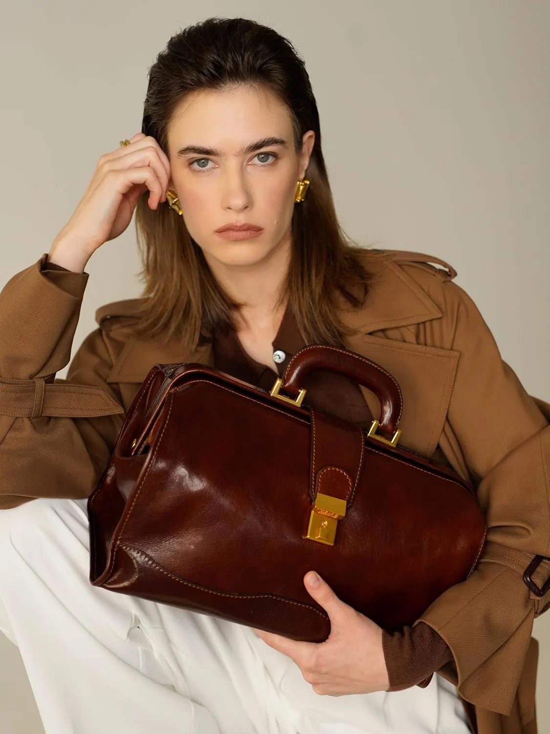 Time Resistance Leather Doctor Bag - Italian Handmade Medical Bag - Vintage Style Handbag - Real Leather Briefcase