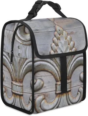 Tin Fleur-de-lis Detail Fashion Insulated Cooler Bag Portable Waterproof Lunch Box Adjustable Handbag Meal Tote with Handle