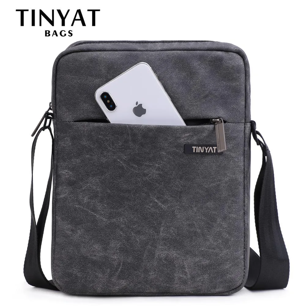TINYTA Men's bag Leather Men Shoulder Bag for 9.7'pad PU Waterproof Casual crossbody bag Shockproof Messenger bag shoulder gray