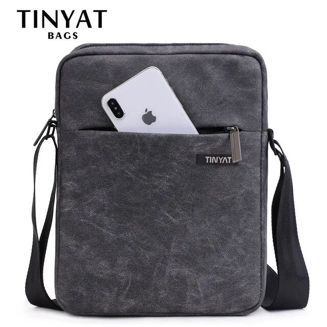 TINYTA Men's bag Leather Men Shoulder Bag for 9.7'pad PU Waterproof Casual crossbody bag Shockproof Messenger bag shoulder gray