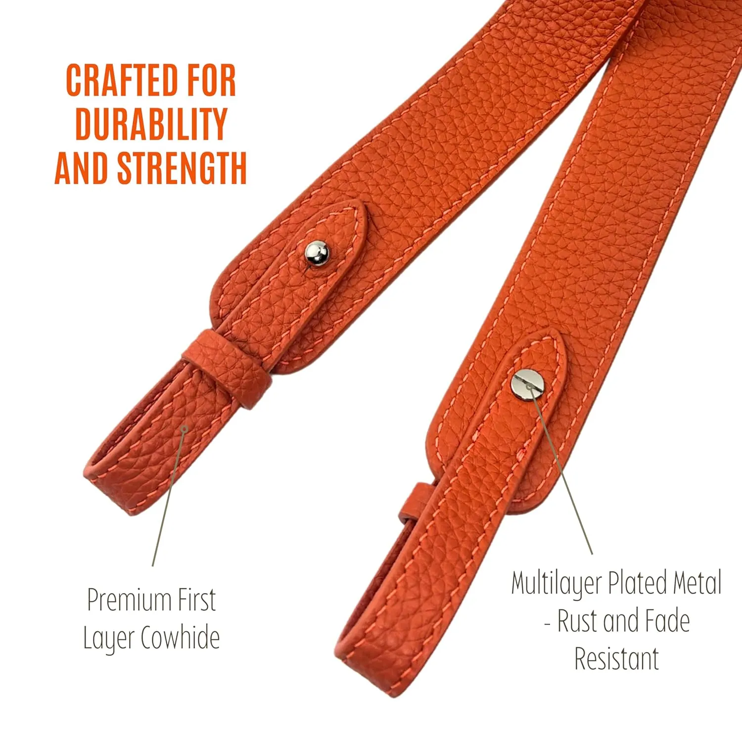 Togo Leather Shoulder Bag Strap for Picotin, Lindy, Evelyne, Kelly & More – Handmade Cowhide Crossbody Purse Strap – Adjustable Lengths Premium Hardware (A-3.3cm-GOLD, Orange)