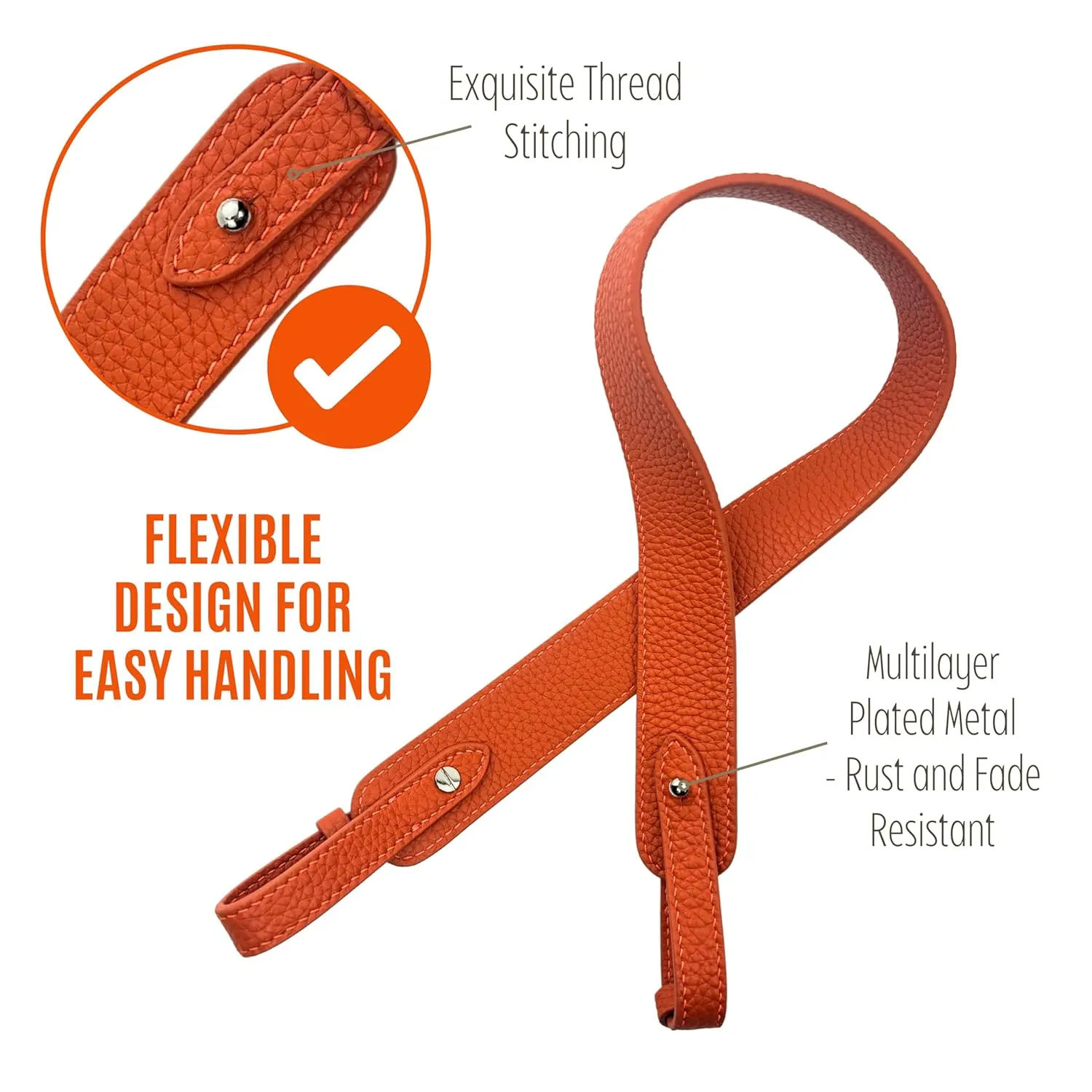 Togo Leather Shoulder Bag Strap for Picotin, Lindy, Evelyne, Kelly & More – Handmade Cowhide Crossbody Purse Strap – Adjustable Lengths Premium Hardware (A-3.3cm-GOLD, Orange)