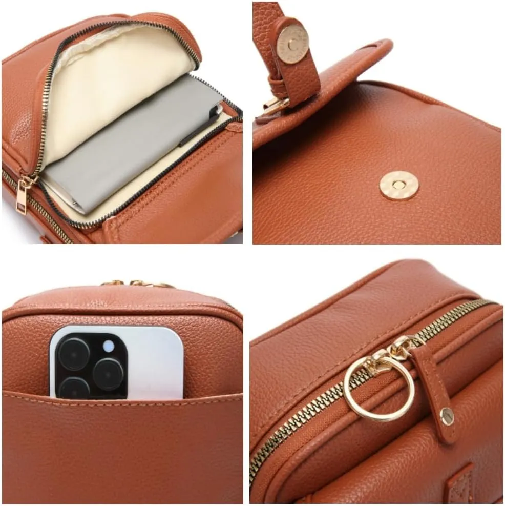 Tojoyride Crossbody Bag, 10 Card Slots Vintage Tojoyride Crossbody Leather Bag Built in Wallet, Anti Theft Cross Body