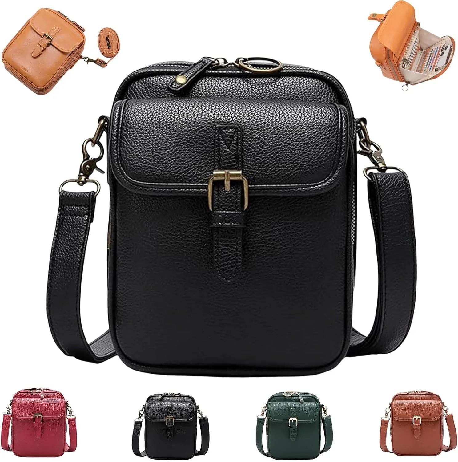 Tojoyride Crossbody Bag, Urvashi Crossbody Bag, Vintage Leather Cross Body Shoulder Bagwith 10 Upgraded Card Slots