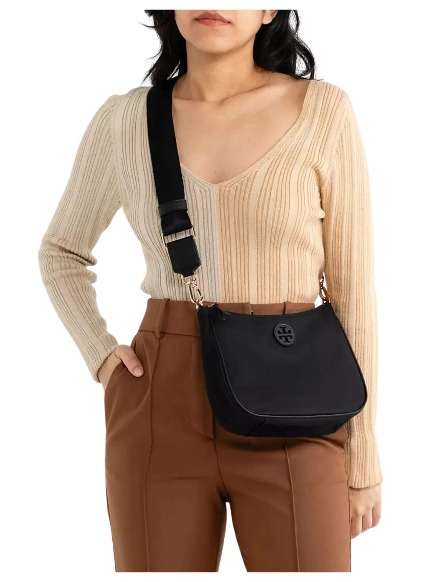 Tory Burch Nylon Web Convertible Crossbody Bag Black