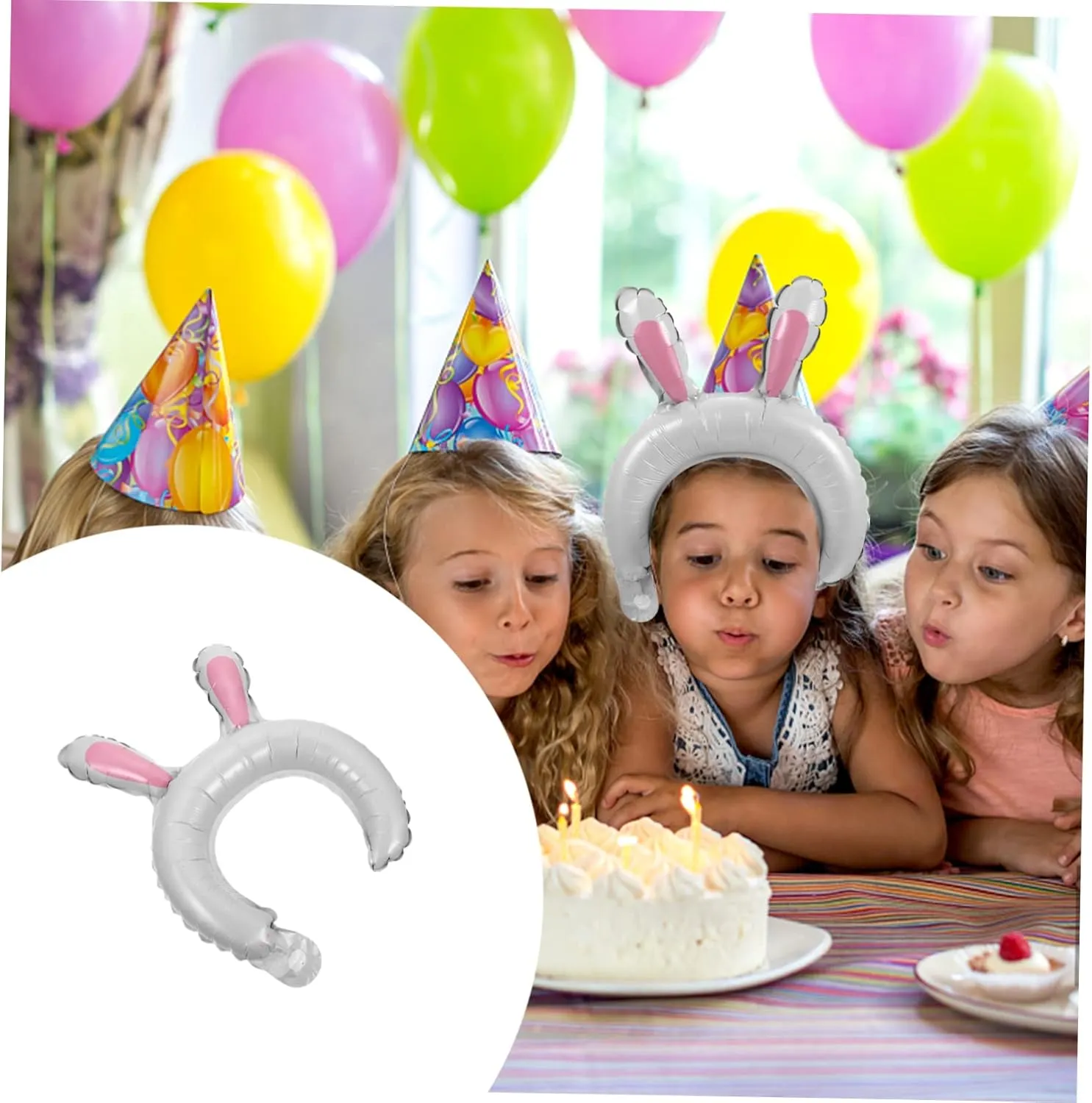 Totority 2sets Foil Bunny Head Balloon Animal Headbands Party Decorations Inflatable Headband Adornment 50pcs*2