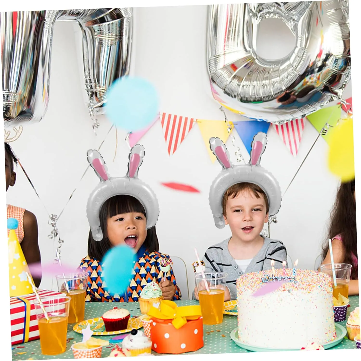 Totority 2sets Foil Bunny Head Balloon Animal Headbands Party Decorations Inflatable Headband Adornment 50pcs*2