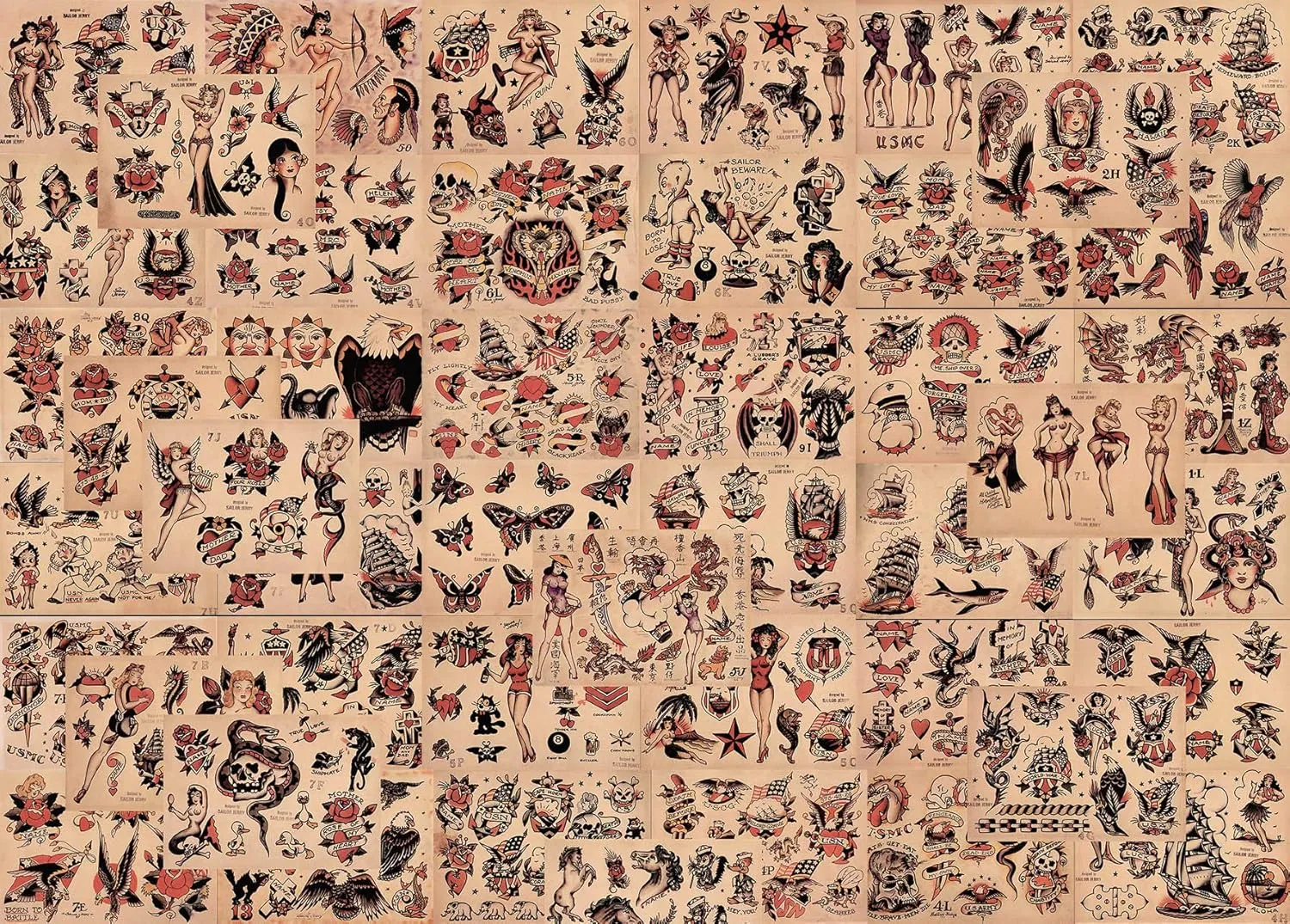 Traditional Vintage Style Tattoo Flash 85 Sheets 11x14" old school