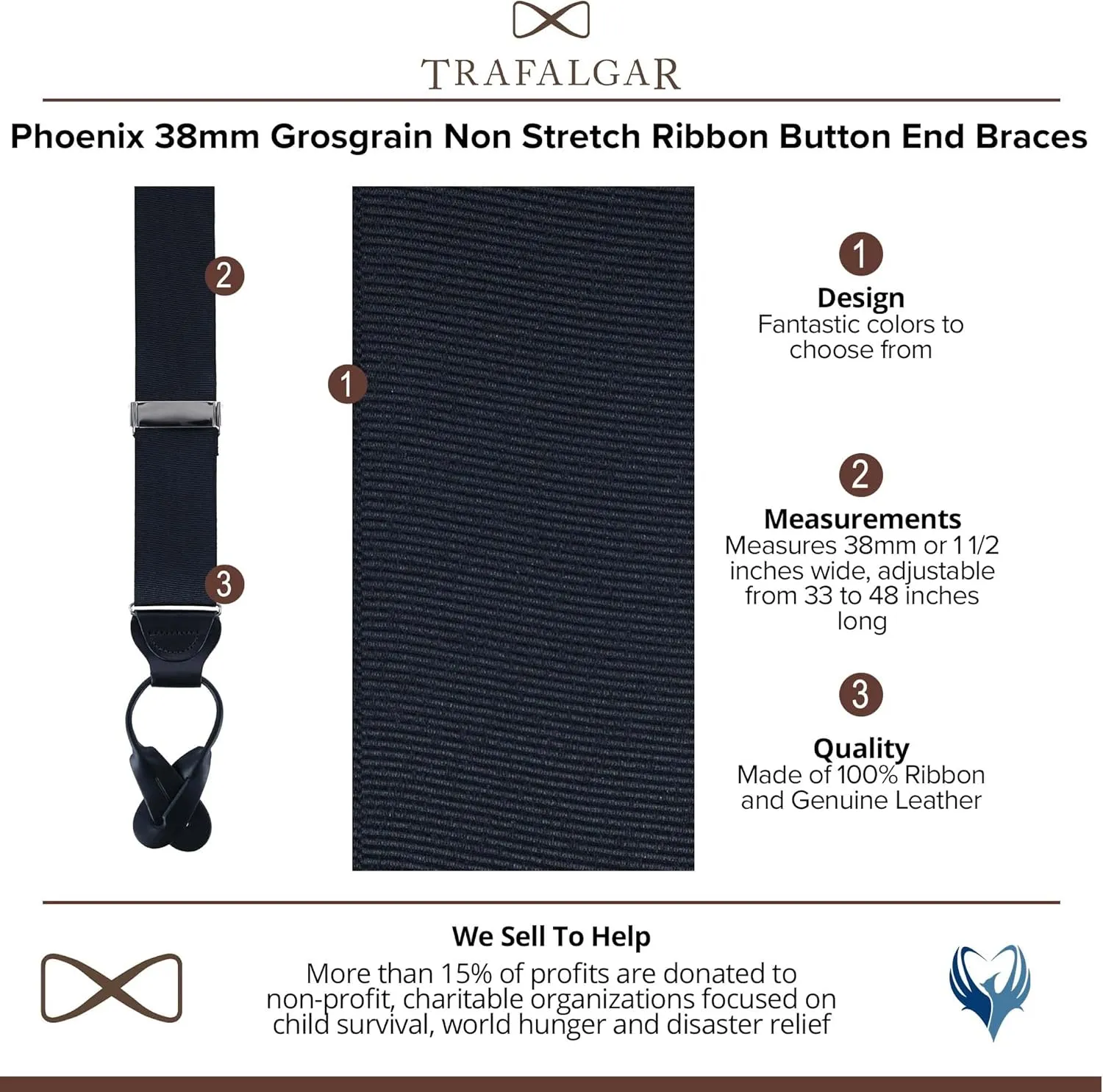 Trafalgar Men's Phoenix 38mm Grosgrain Non Stretch Ribbon Button End Braces