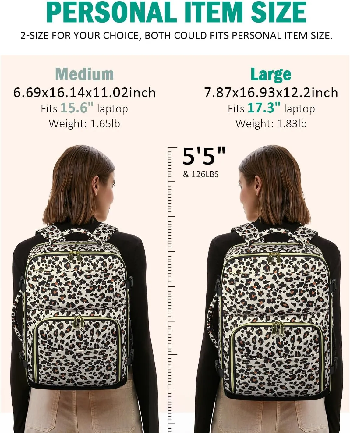 Travel Backpack For Women, Carry On Backpack for Men Flight Approved Airline Personal Item Travel Bag TSA Business 17.3 in Laptop Mochila, Travels Essentials Bookbag for Work Nurse Hiking (Leopard)