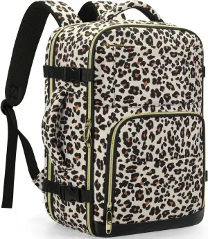 Travel Backpack For Women, Carry On Backpack for Men Flight Approved Airline Personal Item Travel Bag TSA Business 17.3 in Laptop Mochila, Travels Essentials Bookbag for Work Nurse Hiking (Leopard)